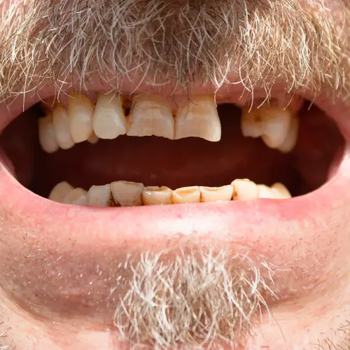 Close-up of a smile with missing teeth before tooth replacement